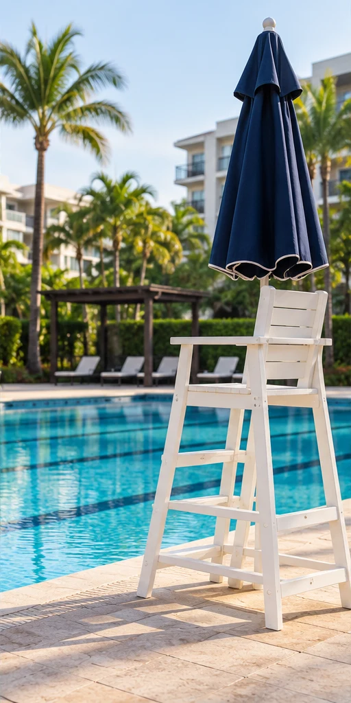 Cadeira de guardião vazia ao lado de piscina