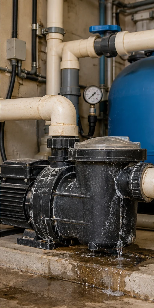Equipamento de piscina e sistema hidráulico precisando de manutenção
